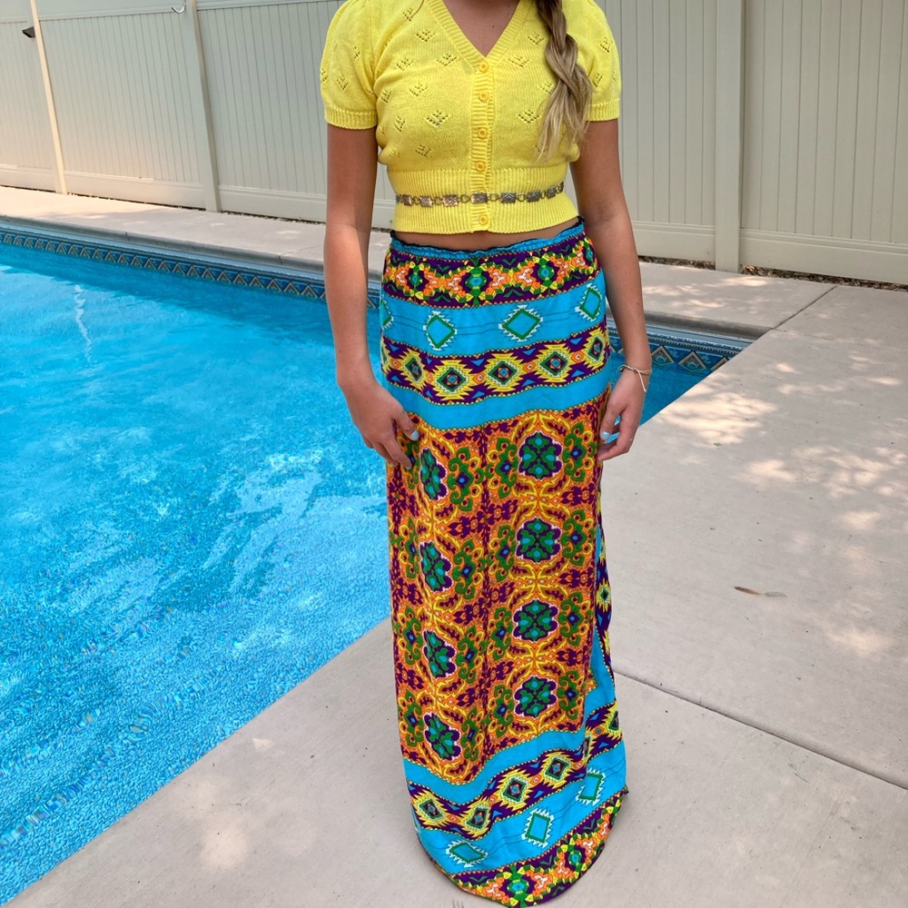 Vintage Bohemian Maxi-Skirt with Elastic Wsist